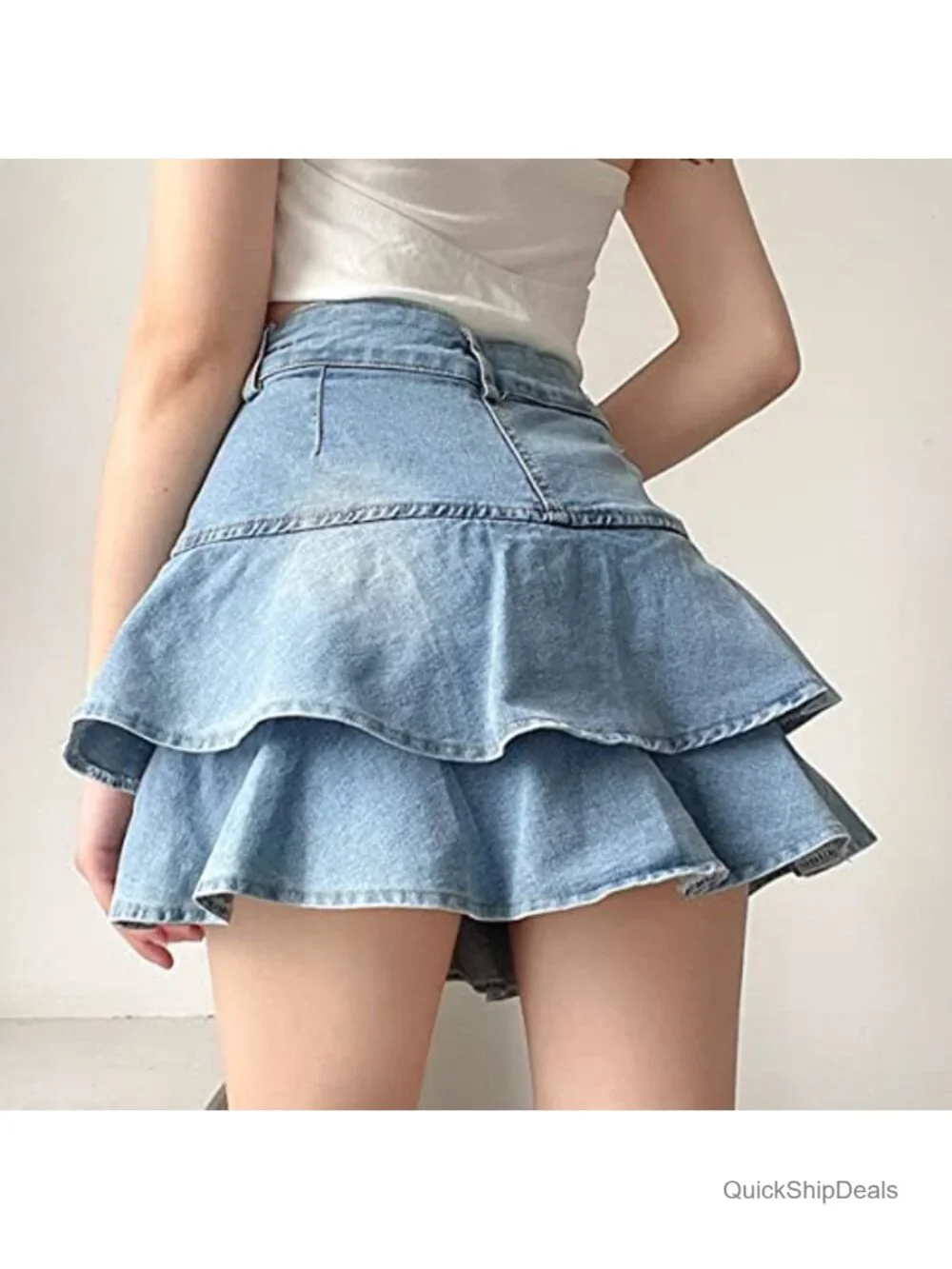 High Waisted Ruffle Mini Jean Skirt with Shorts Y2K Skater Skirt